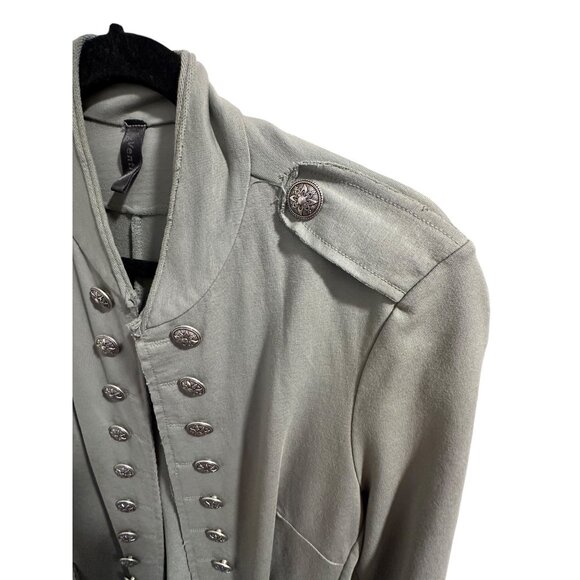 💰BOGO💰Long Green Cascading Military Jacket with Silver Buttons on Front sz M - Picture 6 of 12
